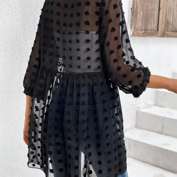 Black Swiss Dot Open Front Kimono NEW in bag - Picture 2 of 5